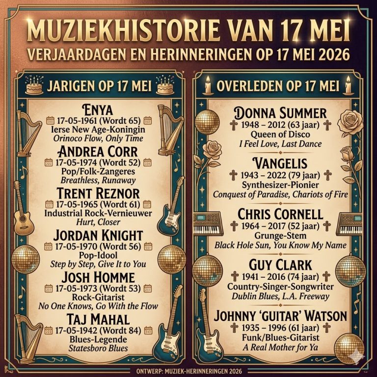 Agenda popartiesten 17 mei 2026, jarigen en overledenen vandaag
